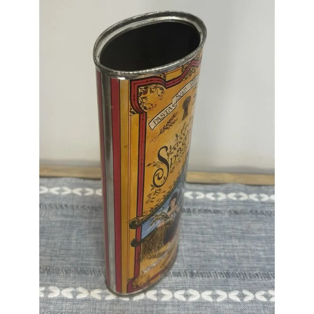 Vintage HIMARK San Remo Spaghetti Pasta Tin Canister Italian Kitchen Cottagecore